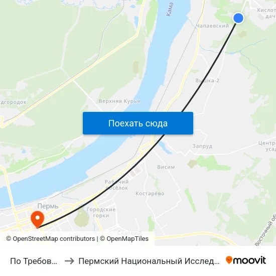 По Требованию (Целинная) to Пермский Национальный Исследовательский Политехнический Университет map