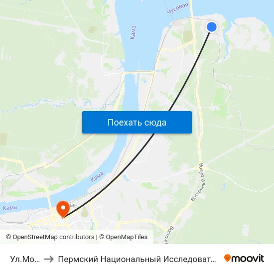 Ул.Мозырская to Пермский Национальный Исследовательский Политехнический Университет map