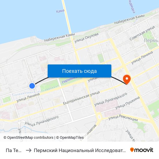 Па Театр-Театр to Пермский Национальный Исследовательский Политехнический Университет map