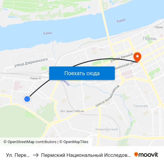 Ул. Переселенческая to Пермский Национальный Исследовательский Политехнический Университет map