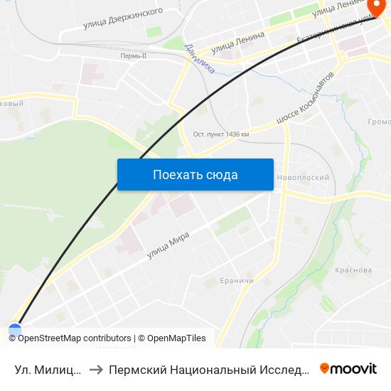 Ул. Милиционера Власова to Пермский Национальный Исследовательский Политехнический Университет map