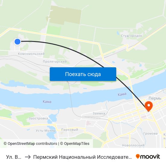 Ул. Вагонная to Пермский Национальный Исследовательский Политехнический Университет map