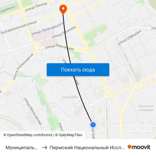 Муниципальный Дворец Культуры to Пермский Национальный Исследовательский Политехнический Университет map