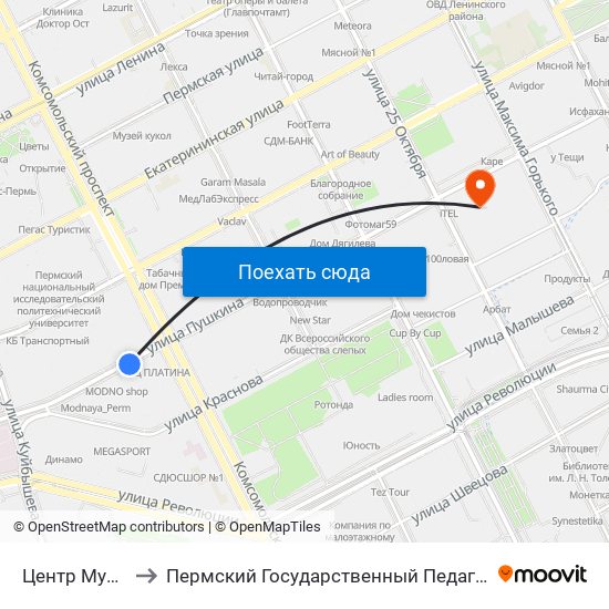 Центр Муравейник to Пермский Государственный Педагогический Университет map