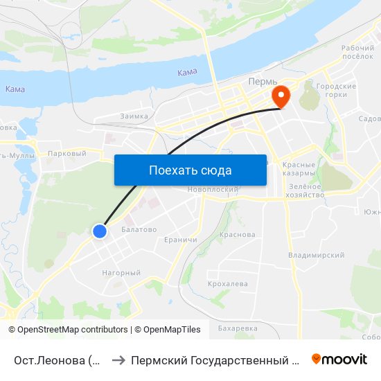Ост.Леонова (Ш.Космонавтов) to Пермский Государственный Педагогический Университет map