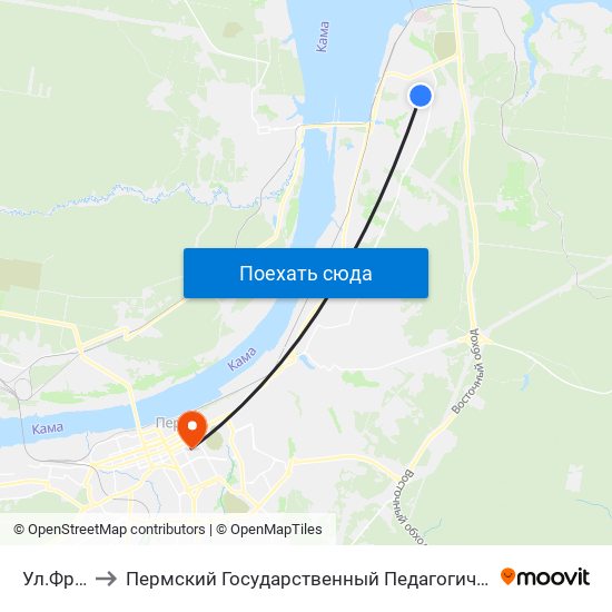 Ул.Фрунзе to Пермский Государственный Педагогический Университет map