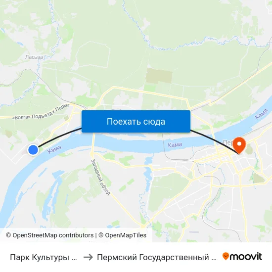 Парк Культуры И Отдыха (Закам) to Пермский Государственный Педагогический Университет map