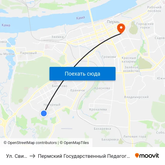 Ул. Свиязева to Пермский Государственный Педагогический Университет map