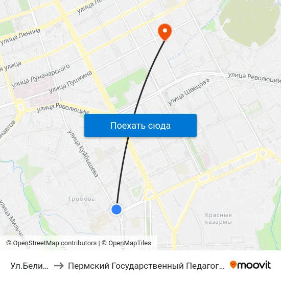 Ул.Белинского to Пермский Государственный Педагогический Университет map