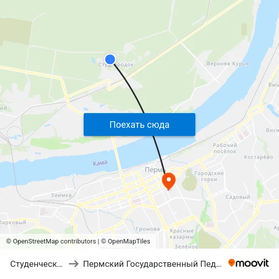 Студенческий Городок to Пермский Государственный Педагогический Университет map
