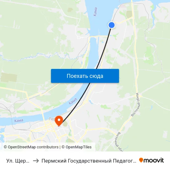 Ул. Щербакова to Пермский Государственный Педагогический Университет map