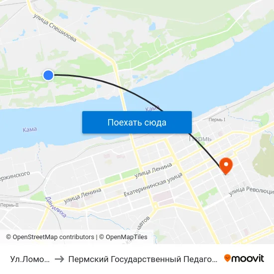 Ул.Ломоносова to Пермский Государственный Педагогический Университет map