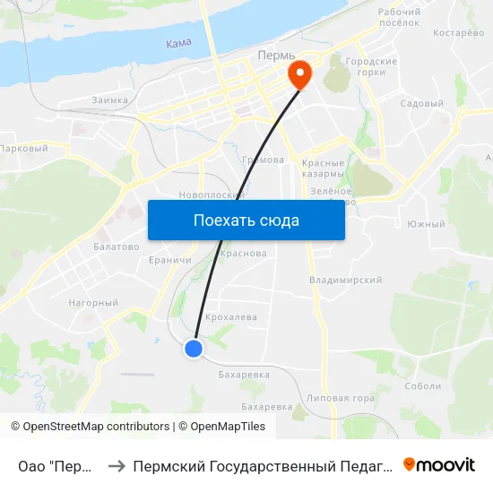 Оао "Перммебель" to Пермский Государственный Педагогический Университет map