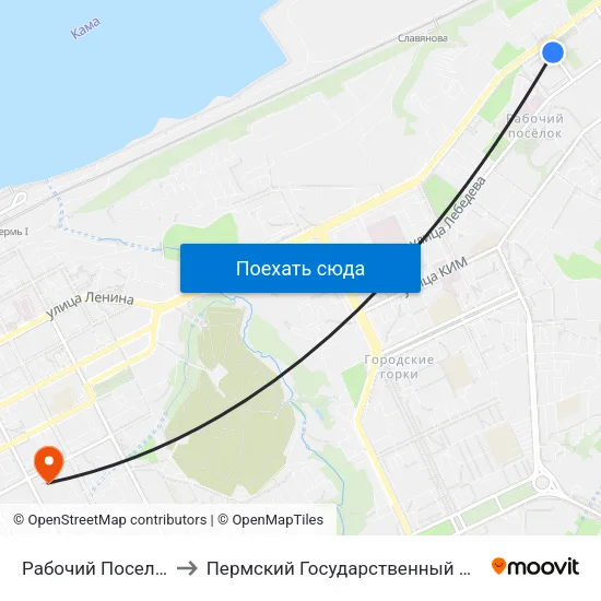 Рабочий Поселок (Работницы) to Пермский Государственный Педагогический Университет map