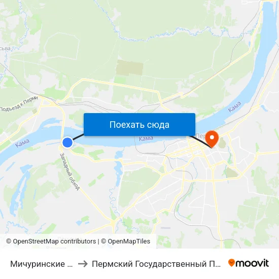 Мичуринские Сады (47 М-Т) to Пермский Государственный Педагогический Университет map