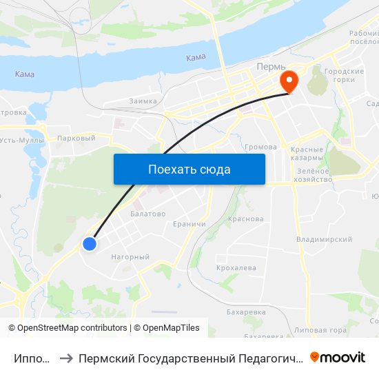 Ипподром to Пермский Государственный Педагогический Университет map