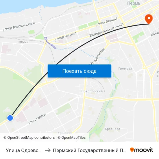 Улица Одоевского (Ш.Косм.) to Пермский Государственный Педагогический Университет map