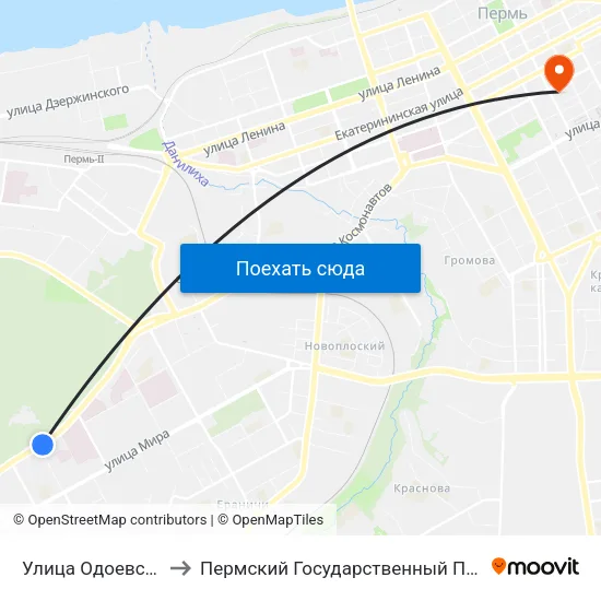 Улица Одоевского (Ш.Косм.) to Пермский Государственный Педагогический Университет map