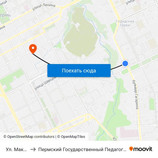 Ул. Макаренко to Пермский Государственный Педагогический Университет map