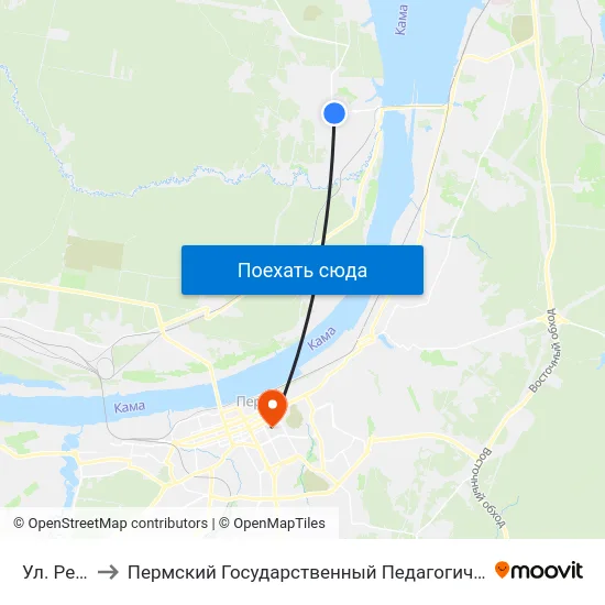 Ул. Репина to Пермский Государственный Педагогический Университет map