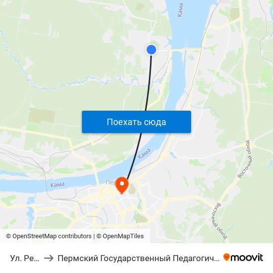 Ул. Репина to Пермский Государственный Педагогический Университет map