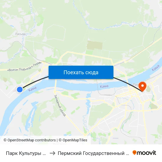 Парк Культуры И Отдыха (Закам) to Пермский Государственный Педагогический Университет map