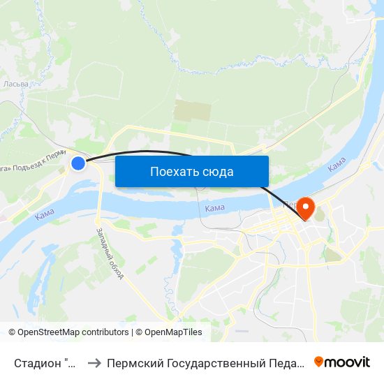 Стадион "Авангард" to Пермский Государственный Педагогический Университет map