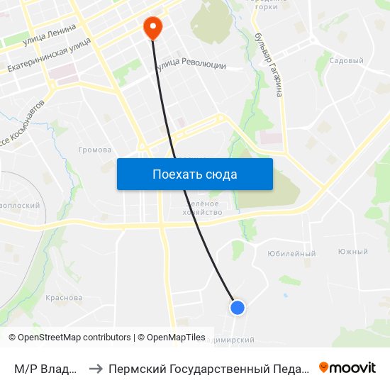 М/Р Владимирский to Пермский Государственный Педагогический Университет map