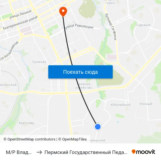 М/Р Владимирский to Пермский Государственный Педагогический Университет map