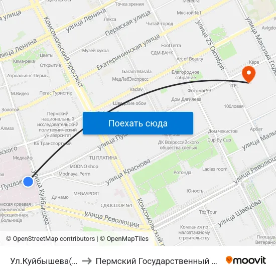 Ул.Куйбышева(По Ул.Пушкина) to Пермский Государственный Педагогический Университет map
