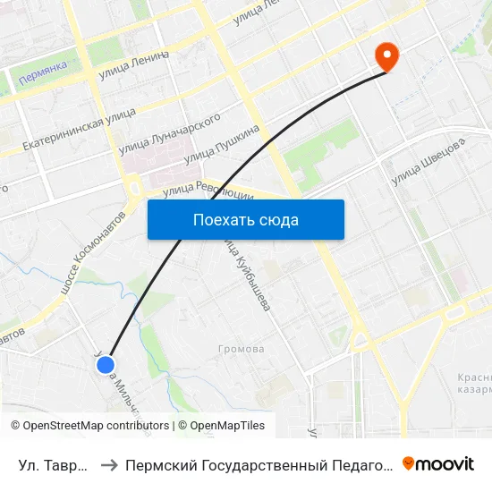 Ул. Таврическая to Пермский Государственный Педагогический Университет map