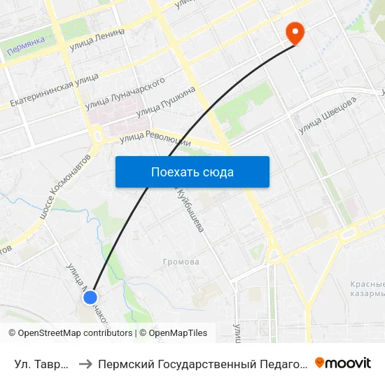Ул. Таврическая to Пермский Государственный Педагогический Университет map
