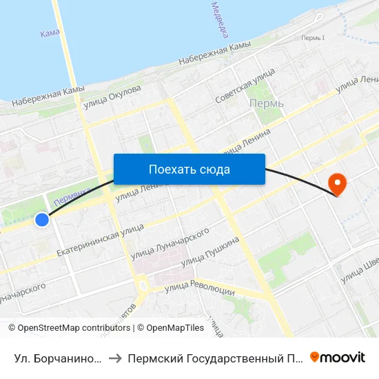 Ул. Борчанинова (По Ленина) to Пермский Государственный Педагогический Университет map