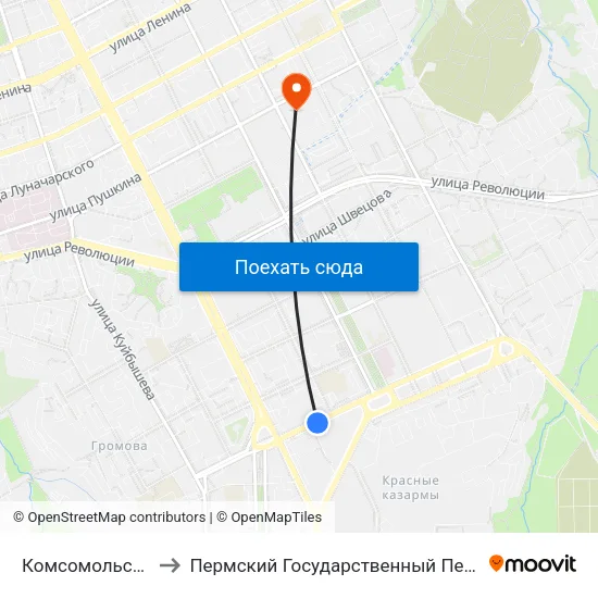 Комсомольская Площадь to Пермский Государственный Педагогический Университет map
