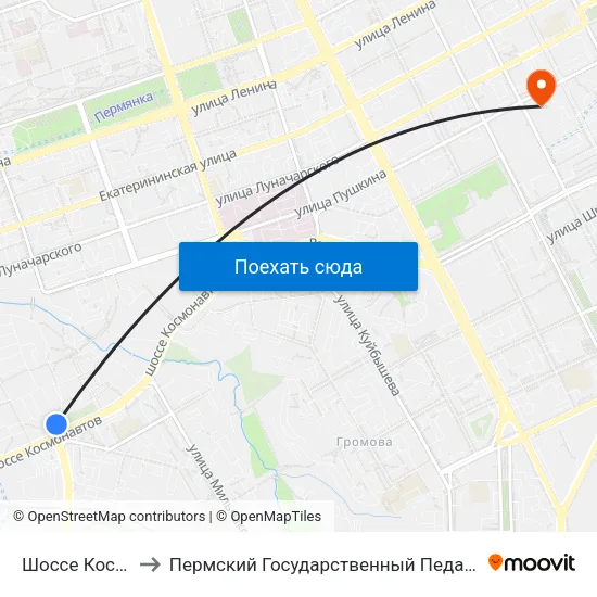 Шоссе Космонавтов to Пермский Государственный Педагогический Университет map