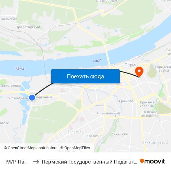 М/Р Парковый to Пермский Государственный Педагогический Университет map