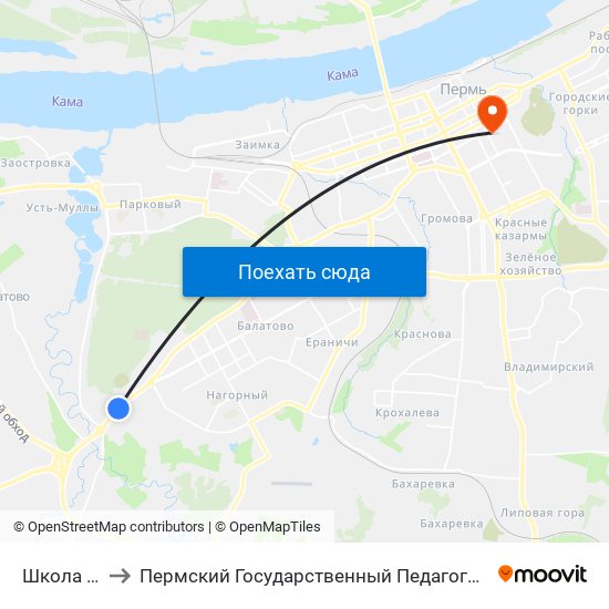 Школа №107 to Пермский Государственный Педагогический Университет map