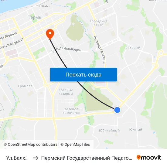 Ул.Балхашская to Пермский Государственный Педагогический Университет map