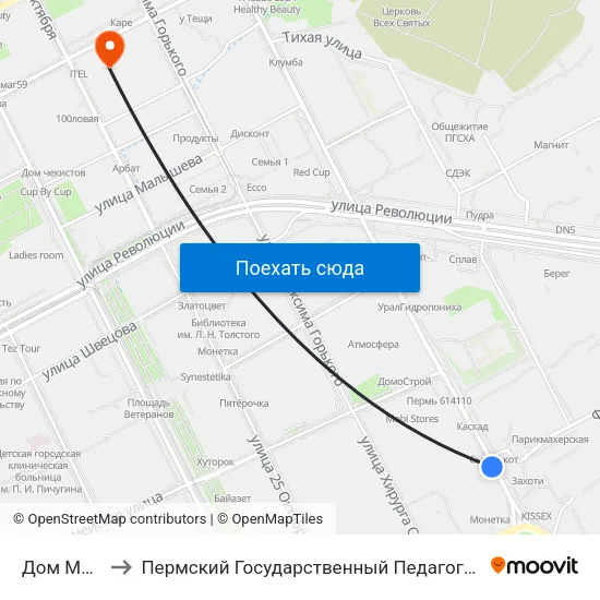 Дом Моделей to Пермский Государственный Педагогический Университет map