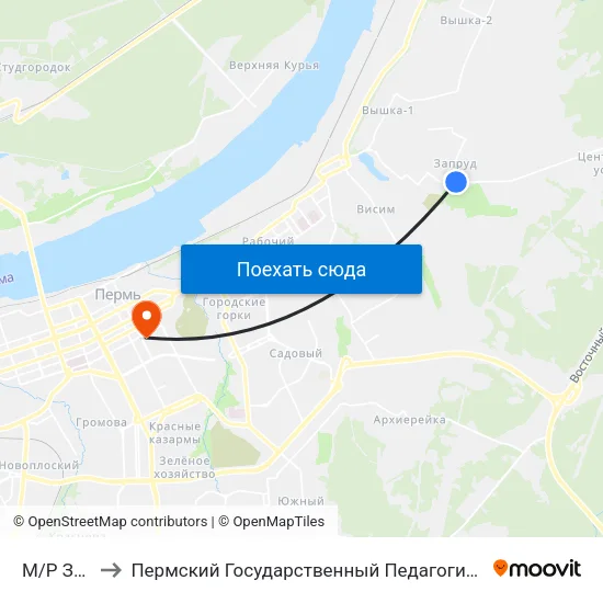 М/Р Запруд to Пермский Государственный Педагогический Университет map