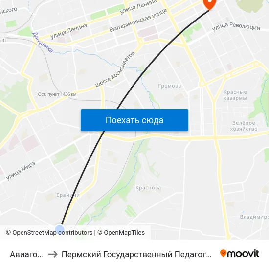 Авиагородок to Пермский Государственный Педагогический Университет map