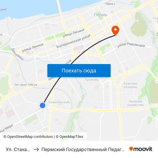 Ул. Стахановская to Пермский Государственный Педагогический Университет map