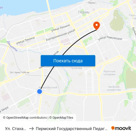 Ул. Стахановская to Пермский Государственный Педагогический Университет map