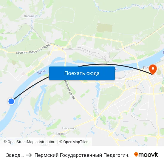Завод Жбк to Пермский Государственный Педагогический Университет map