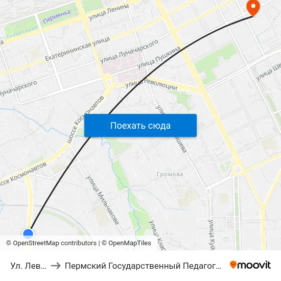 Ул. Левченко to Пермский Государственный Педагогический Университет map