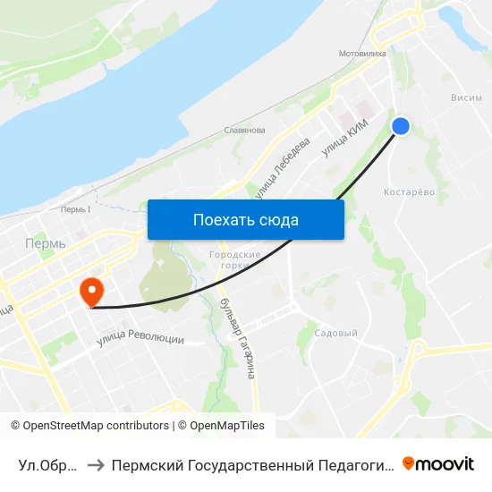 Ул.Обросова to Пермский Государственный Педагогический Университет map