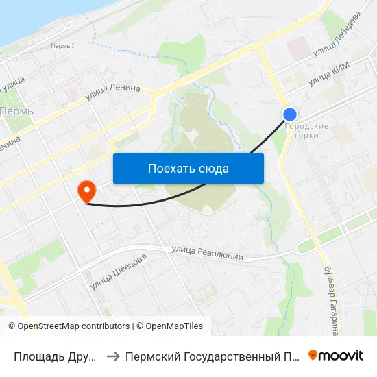 Площадь Дружбы (Трамваи) to Пермский Государственный Педагогический Университет map