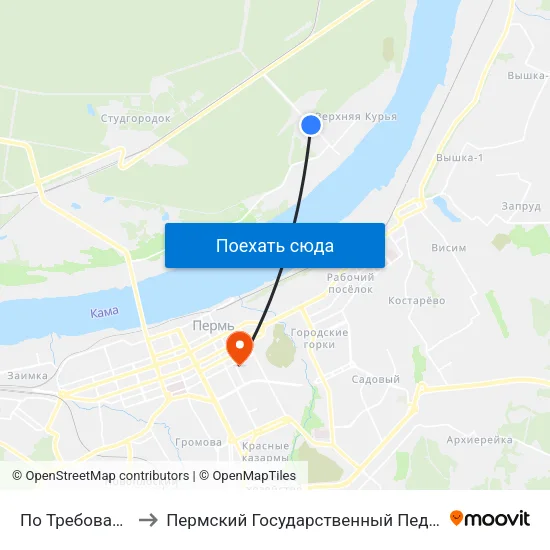 По Требованию (Курья) to Пермский Государственный Педагогический Университет map