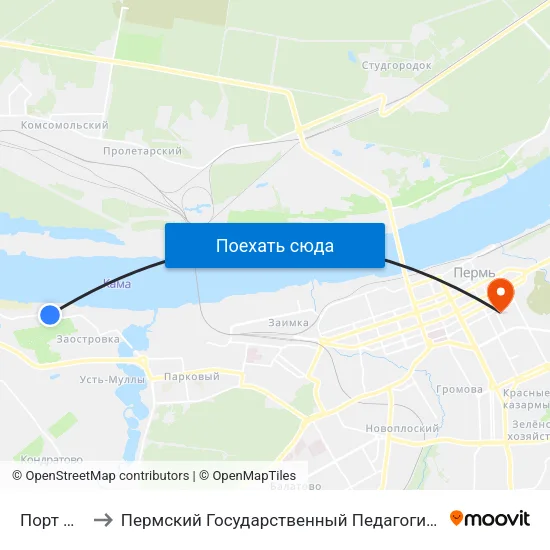 Порт Пермь to Пермский Государственный Педагогический Университет map