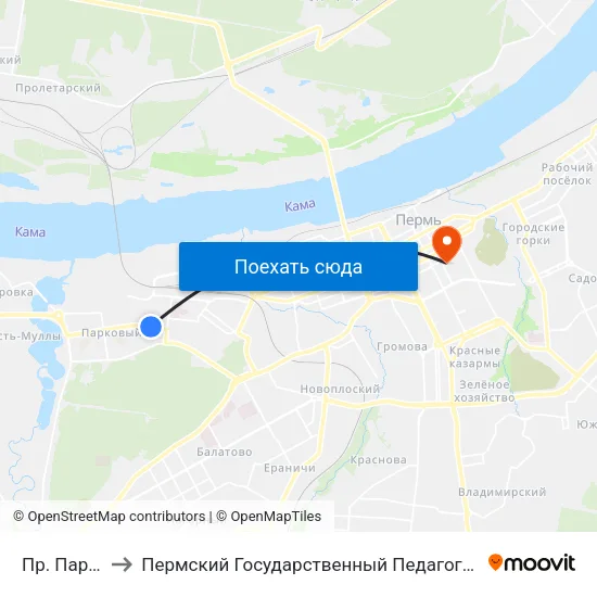 Пр. Парковый to Пермский Государственный Педагогический Университет map